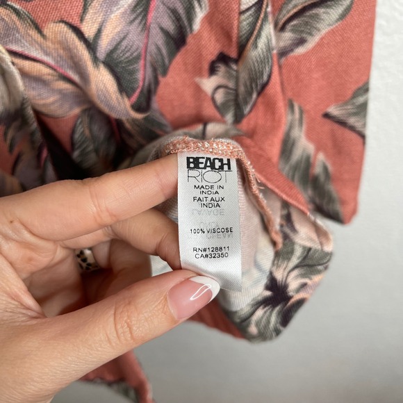 Beach Riot Women Coral Pink Tropical Palm Leaf Wrap Mini Dress Blazer Small - Picture 4 of 7